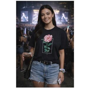 SHAWN MENDES X H&M Divided The Tour Floral Graphic Band Tee Black Size M Concert